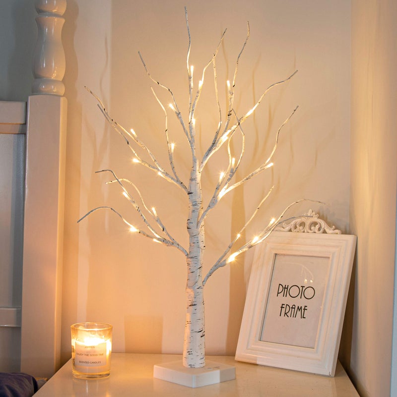PEIDUO Artificial Tree for Christmas Decorations, 2FT Birch Tree with LED Lights, Warm White Fairy Lights Spirit Tree Lamp for Home Indoor Tabletop Centerpiece, Battery Powered, Timer - Image 1